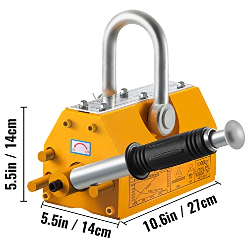 VEVOR Levantador Magnético Permanente 1000kg, Elevación Imán PML Grúa de Elevación, Elevador Magnético con Imán Duradero Flexible, Levantamiento Magnético de Alta Resistencia Amarillo (1000KG)