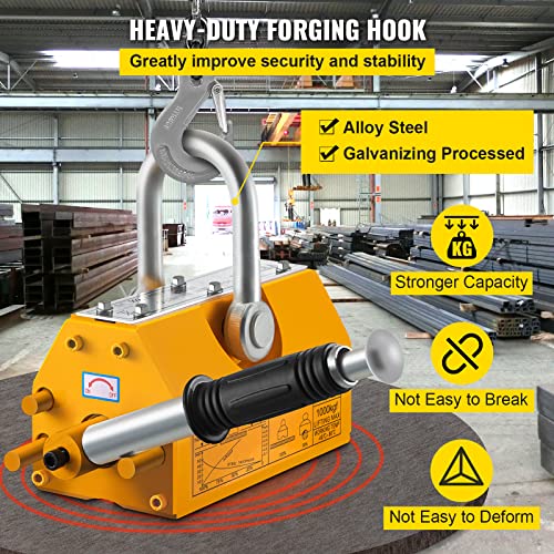VEVOR Levantador Magnético Permanente 1000kg, Elevación Imán PML Grúa de Elevación, Elevador Magnético con Imán Duradero Flexible, Levantamiento Magnético de Alta Resistencia Amarillo (1000KG)