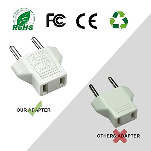 VGUARD Adaptador de EE. UU. a EU, Adaptador Enchufe Americano a Europeo, [6 Unidades] 2 Pines CN China EE. UU. Estados Unidos a 2 Pines EU Francia, Alemania, España, Egipto y más - Blanco