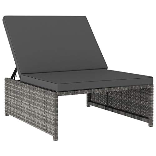 vidaXL 2X Tumbonas con Mesita Sofá Exterior Terraza Mueble Reclinable de Tomar el Sol Café Sillón Tumbona de Patio Balcón Ratán sintético Gris