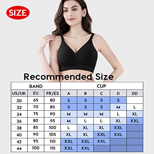 Vinfact Sujetador Lactancia De 3 Piezas para Mujer, Sujetador Premama Sin Aros Comodos, Sujetadores para Dormir Sin Costuras, DiseñO Sexy con Cuello En V, Contiene Extensor-XXL,Negro/Carne/Gris