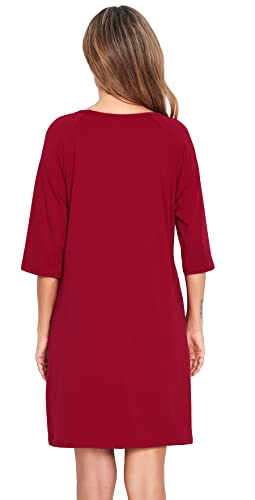 Vlazom Camisón de Lactancia para Mujer, Premamá Camisón de Lactancia de Algodón, Camisón de Labor de Manga 3/7 para Hospital / Hoga(Rojo,S)