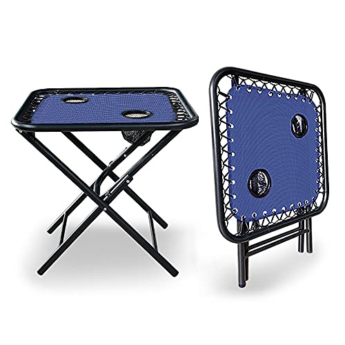 VOUNOT Set de 2 Tumbona Jardín Exterior Plegable con Mesa Auxiliar Portavasos, Silla Reclinable con Reposacabeza Extraíble, Carga Máxima 120KG, Azul