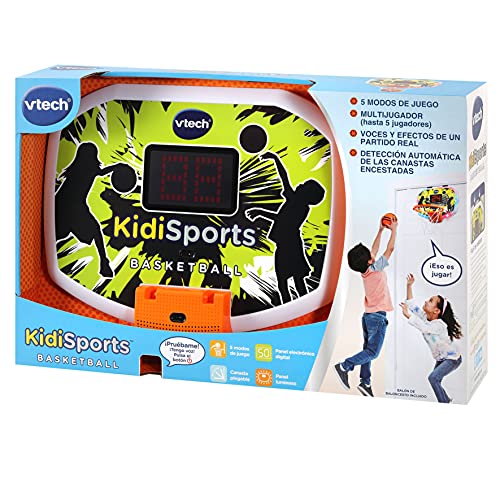 VTech-123-541622 VTech-KidiSports Basketball, Canasta de Baloncesto interactiva, Juguete para niños +5 años, multijugador, 5 Modos, 2h de Juego, retos, concursos, versión ESP (3480-541622), Color