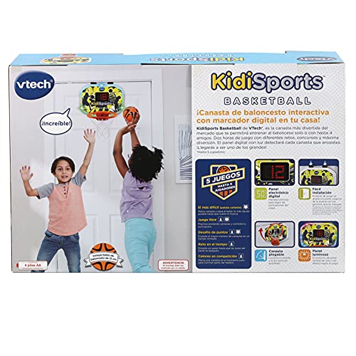 VTech-123-541622 VTech-KidiSports Basketball, Canasta de Baloncesto interactiva, Juguete para niños +5 años, multijugador, 5 Modos, 2h de Juego, retos, concursos, versión ESP (3480-541622), Color