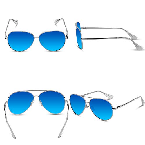 VVA Gafas de sol Hombre Polarizadas Piloto Hombres Piloto Gafas de sol Polarizadas Hombre Unisex Protección UV400 por V101(Azul/Plateado)