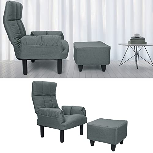 Wakects Sillón relax reclinable con reposapiés, sillón con respaldo reclinable, cojín suave y cómodo, silla para casa, dormitorio (gris)