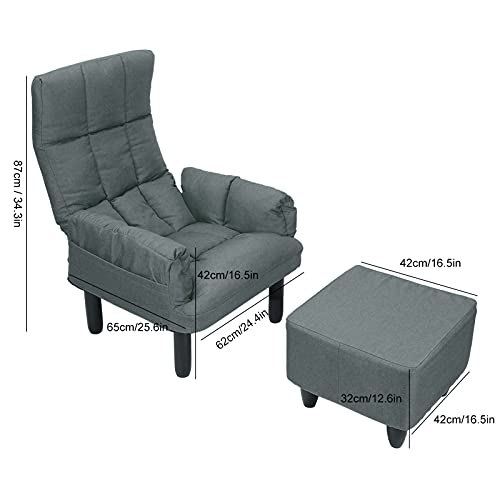 Wakects Sillón relax reclinable con reposapiés, sillón con respaldo reclinable, cojín suave y cómodo, silla para casa, dormitorio (gris)