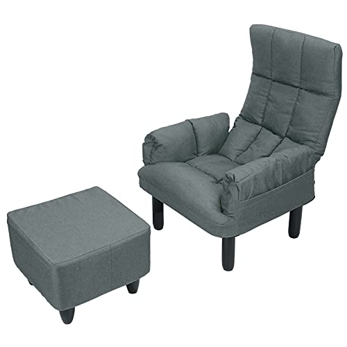 Wakects Sillón relax reclinable con reposapiés, sillón con respaldo reclinable, cojín suave y cómodo, silla para casa, dormitorio (gris)