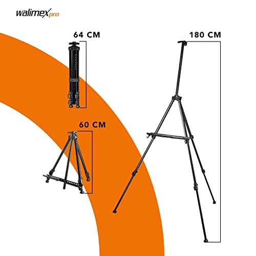 Walimex Pro Atelier Caballete (Carga máxima de: Aprox. 6 kg, Incluye Bandeja para Colores, Pincel, tuchhalterung y Bolsa, Lienzos) Negro