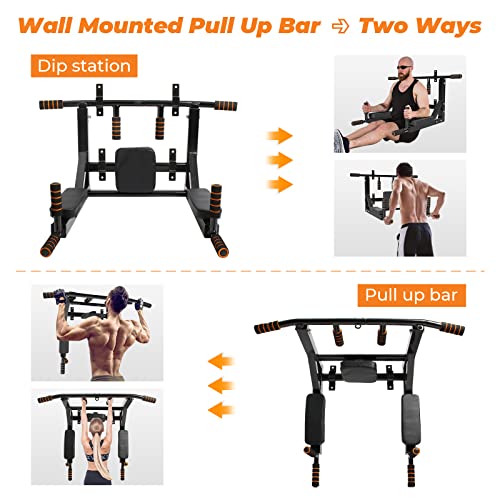 Wall Mounted Pull Up Bar, 2 in 1 Chin Up Bar, Material: Espuma de alta densidad, Carga máxima: 200 kg