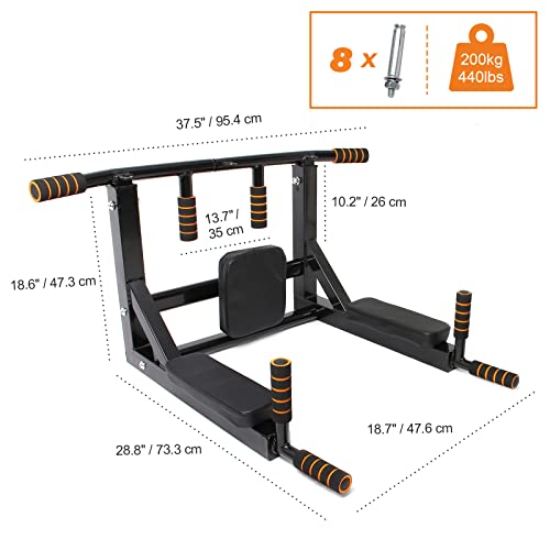 Wall Mounted Pull Up Bar, 2 in 1 Chin Up Bar, Material: Espuma de alta densidad, Carga máxima: 200 kg