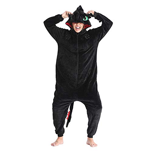 WEIYIing Cómo Entrenar a tu dragón Disfraz de Anime desdentado Mujer Invierno Franela Animal Cosplay Ropa de Dormir Mono Pijama-dragón Negro_L (166-175 cm)