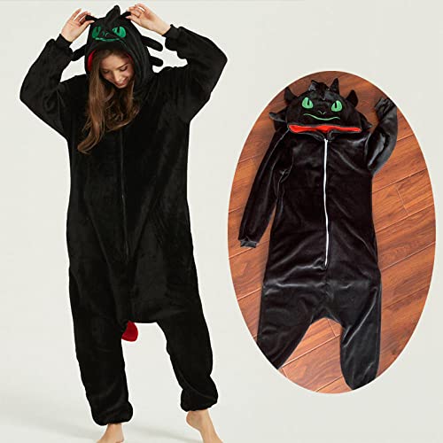 WEIYIing Cómo Entrenar a tu dragón Disfraz de Anime desdentado Mujer Invierno Franela Animal Cosplay Ropa de Dormir Mono Pijama-dragón Negro_L (166-175 cm)