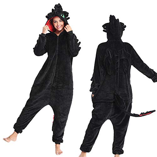 WEIYIing Cómo Entrenar a tu dragón Disfraz de Anime desdentado Mujer Invierno Franela Animal Cosplay Ropa de Dormir Mono Pijama-dragón Negro_L (166-175 cm)