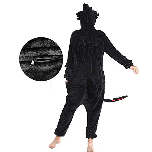 WEIYIing Onesies Adultos cómo Entrenar a tu dragón desdentado Anime Cosplay Disfraz Pijamas de una Pieza Pijamas con Capucha Ropa de Dormir-dragón Negro_SG