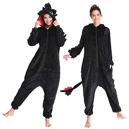 WEIYIing Onesies Adultos cómo Entrenar a tu dragón desdentado Anime Cosplay Disfraz Pijamas de una Pieza Pijamas con Capucha Ropa de Dormir-dragón Negro_SG