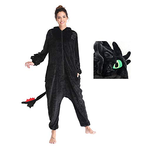 WEIYIing Onesies Adultos cómo Entrenar a tu dragón desdentado Anime Cosplay Disfraz Pijamas de una Pieza Pijamas con Capucha Ropa de Dormir-dragón Negro_SG