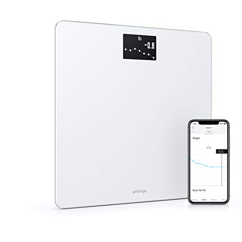 Withings Body Báscula inteligente con conexión Wi-Fi y seguimiento del IMC, báscula digital de baño con sincronización con la aplicación móvil por Bluetooth o Wi-Fi, Blanco