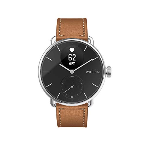 Withings ScanWatch - Reloj Inteligente híbrido con ECG, tensiómetro y oxímetro, 38 mm, Color Negro + Correa Steel HR 36mm, Marrón, Activité Pop, Activité Premium