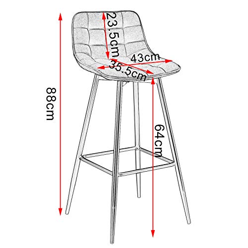 WOLTU 2X Taburete de Bar con Respaldo Paquete de 2 Marco de Metal Muebles Cocina Asiento de Cuero Sintético Taburete Alto Cocina Sillas Alta Bar Cocina Gris Oscuro BH249dgr-2