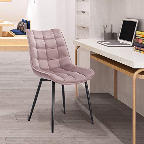 WOLTU Pack de 2 Sillas de Comedor Asiento de Terciopelo Silla Diseño Silla Tapizada Estructura Metálica Sillón con Respaldo Silla de Cocina Rosa