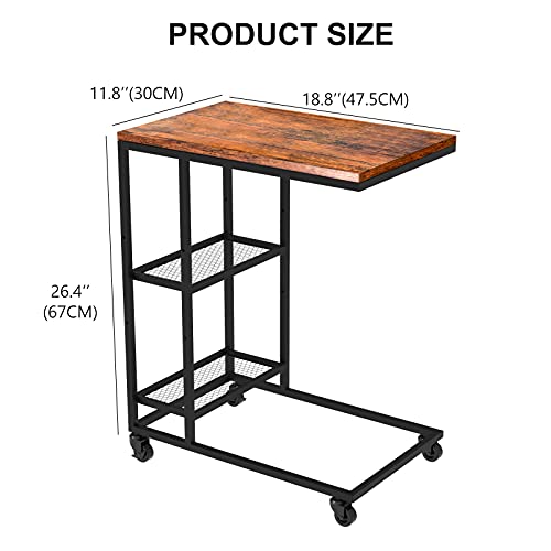 Wrei Mesa auxiliar (67 x 47,5 x 30 cm), mesa de café, mesa de café, mesa de café, mesita de noche, mesita de noche, mesa para ordenador portátil con ruedas y patas ajustables, para café o portátil