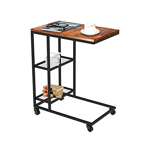 Wrei Mesa auxiliar (67 x 47,5 x 30 cm), mesa de café, mesa de café, mesa de café, mesita de noche, mesita de noche, mesa para ordenador portátil con ruedas y patas ajustables, para café o portátil