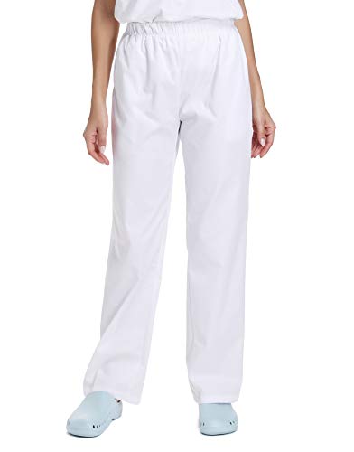 WWOO Pantalones mujer blancos Pantalones de trabajo uniformes Cintura elástica Material profesional suelto Gruesa S