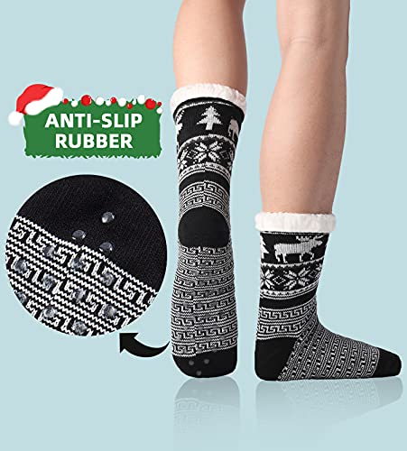 WYTartist - Calcetines para hombre con forro polar mullido, cálidos y con suela antideslizante, gruesos y pesados, de Navidad, con ciervos, para el invierno