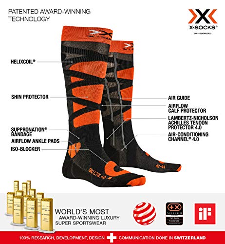 X-Socks Ski Control 4.0 Invierno Calcetines De Esquí, Hombre, Anthracite Melange/x-Orange, 42/44