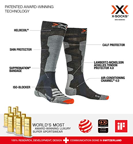 X-Socks Ski Silk 4.0 Invierno Merino Calcetines De Esquí, Hombre, Anthracite Melange/Grey Melange, 42/44