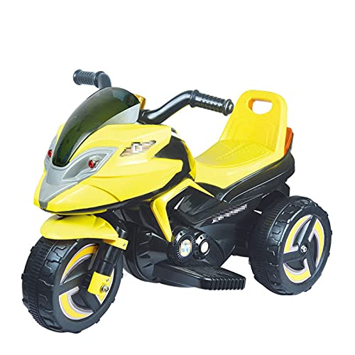 XLAHD Motocicleta eléctrica para niños Moto eléctrica de 3 Ruedas para niños Paseo en Motocicleta con Faros Música Triciclo de Bicicleta de Juego con batería, Amarillo