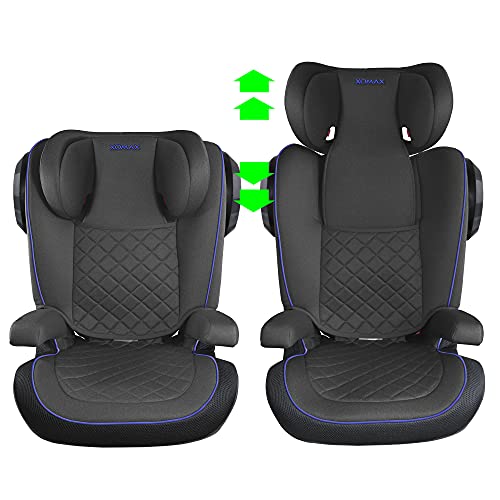 XOMAX A23 + silla de coche para niños con ISOFIX + Grupo II/III (15-36 kg) + aprox. 3,5-12 años + ECE R44/04 tested + reposacabezas ajustable + soporte de botella