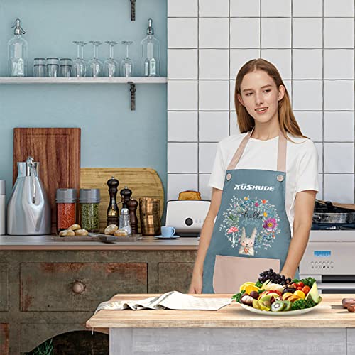 XUSHUDEelantal de cocina impermeable, lindo delantal con estampado de conejo con bolsillos, utilizado para cocinar barbacoa en restaurantes de jardinería,