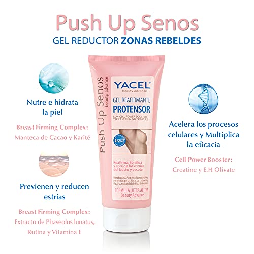 Yacel Push Up Senos. Gel Reafirmante Protensor. Reafirma, Tonifica y Corrige las Estrías del Busto y Escote. Apto en Embarazo y Lactancia. 200 ml.