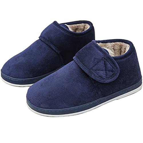 Yadlan Zapatillas Ortopédicas Extra Anchas para Mujer Hombre Zapatos para Diabéticos Pies Hinchados Forrado Cálida Planas Antideslizante Pantuflas de Casa(Size:43,Color:Azul)