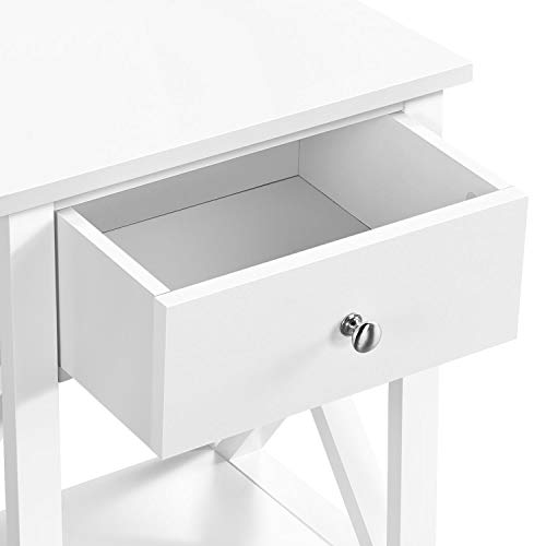 Yaheetech 2pcs Mesitas de Noche con Cajón y Estante 40x30x55cm Mesillas de Noche para Dormitorio Mesa Auxiliar de Estilo Moderno para Salón Sala de Estar Blanco Satinado