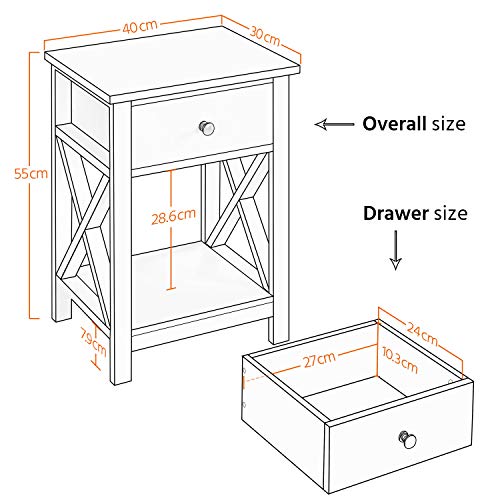 Yaheetech 2pcs Mesitas de Noche con Cajón y Estante 40x30x55cm Mesillas de Noche para Dormitorio Mesa Auxiliar de Estilo Moderno para Salón Sala de Estar Blanco Satinado