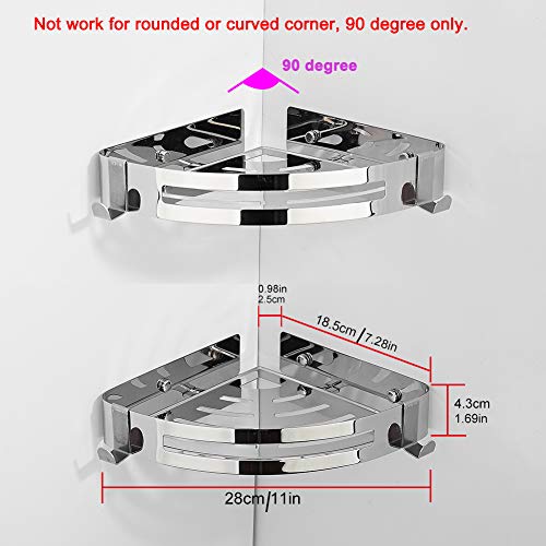 Yeegout Estante de Esquina Adhesivo para baño con 2 Ganchos extraíbles Cesta de Almacenamiento de Carrito de Ducha de Acero Inoxidable sin perforación para Cocina (2 Nivel )