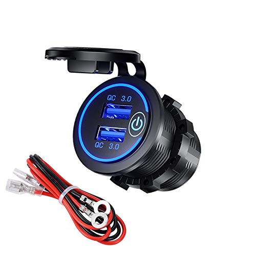 YGL Carga Rapida 3.0 Cargador de Coche Dual USB con Interruptor,Impermeable 36W 12V USB Outlet Cargador rápido para Coche Barco Motocicleta