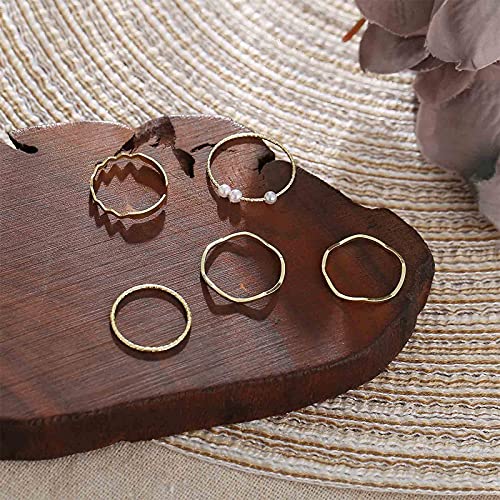 Yheakne Boho - Juego de anillos apilables para nudillos con perlas doradas, anillos minimalistas para los dedos de los pies, anillos para las articulaciones tallados para mujeres y niñas (estilo C)