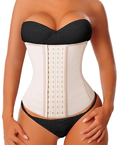 YIANNA Fajas Reductoras Mujer con 4 Ganchos Latex Corset Reductor Waist Trainer Faja Colombiana Cinturilla Abdomen Beige, 11788 Size S