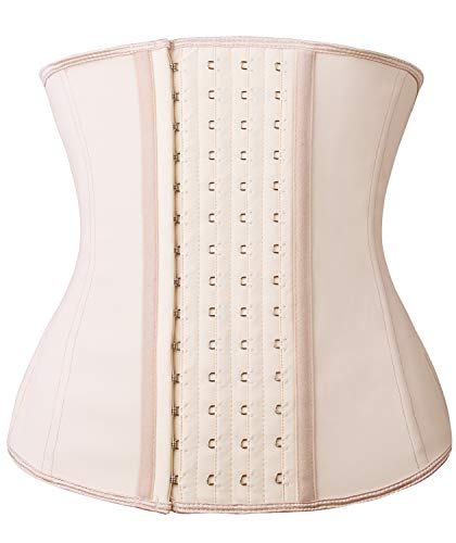 YIANNA Fajas Reductoras Mujer con 4 Ganchos Latex Corset Reductor Waist Trainer Faja Colombiana Cinturilla Abdomen Beige, 11788 Size S