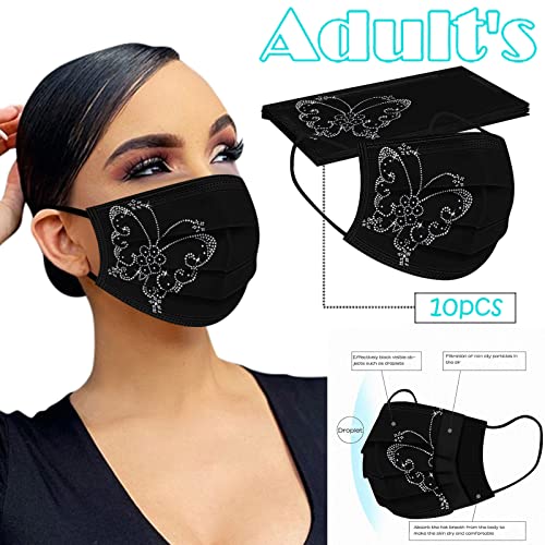 YpingLonk 10pc Unisex Adulto Protector Bufanda -Moda desechable Universal Mariposa Impreso elástico Earloop pañuelo Bandanas para Mujeres hombres-21113-62