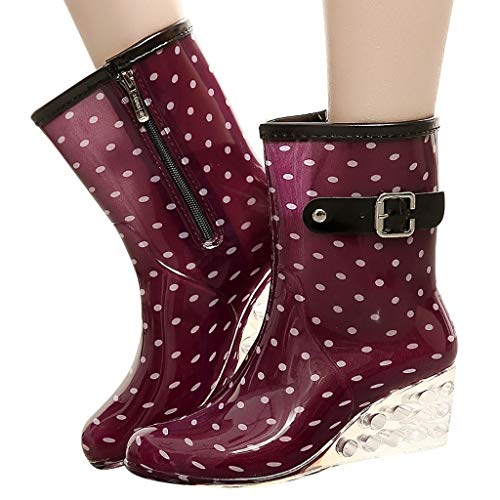 YWLINK Botas De Lluvia Mujer Hunter Zapatos CuñA Botas De Lluvia Hebilla con Cremallera Lateral Transparentes Zapatos De Goma Moda Casual Antideslizante Botas Nieve PVC TamañO Grande(Púrpura,39EU)