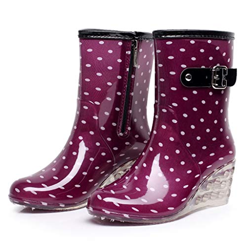 YWLINK Botas De Lluvia Mujer Hunter Zapatos CuñA Botas De Lluvia Hebilla con Cremallera Lateral Transparentes Zapatos De Goma Moda Casual Antideslizante Botas Nieve PVC TamañO Grande(Púrpura,39EU)