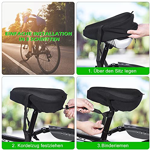 Zacro - Sillín para bicicleta suave y profesional para ciclismo, sillín para bicicleta de ciudad o de montaña, sillín estático de gel con cubierta impermeable y antipolv,Negra - 29 x 27 cm