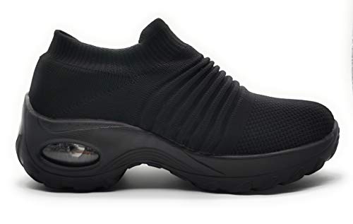 Zapatillas Deportivas Mujer Calcetin Elasticas sin Cordones Muy Comodas Transpirable Antideslizante para Correr Andar Trabajar Black 37