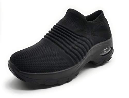 Zapatillas Deportivas Mujer Calcetin Elasticas sin Cordones Muy Comodas Transpirable Antideslizante para Correr Andar Trabajar Black 37